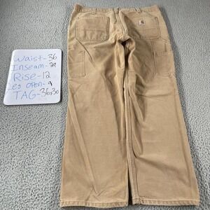 Carhartt Carpenter Canvas Brown Tan jeans pants Size 36x30 Workwear Distressed